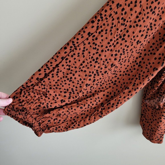 Eloquii Womens Blouse Plus Size 28 Graphic Dot Print Ruffles Puff Sleeves Brown - Picture 5 of 9